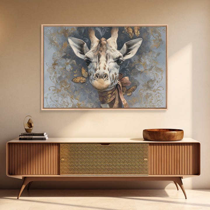 Giraffe with Scarf and Butterflies Canvas Print, Whimsical Art, Living Room Decor, Wonder, Gallery Decor, Neutral Decor, WHI-3x2-62