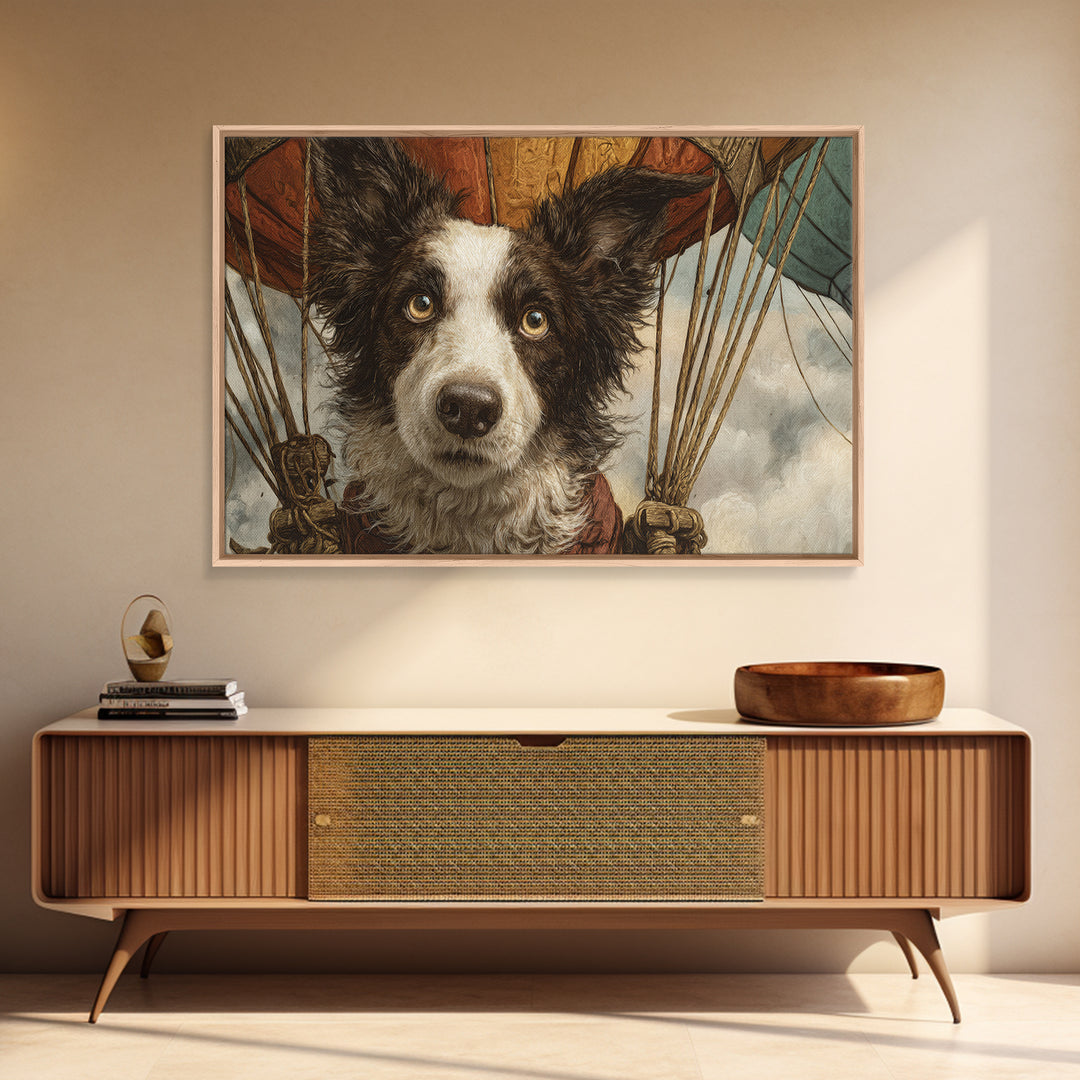 Dog in a Hot Air Balloon Canvas Print, Whimsical Art, Abstract Wall Art, Living Room Decor, Fine Art, Wonder, Neutral Decor, WHI-3x2-66