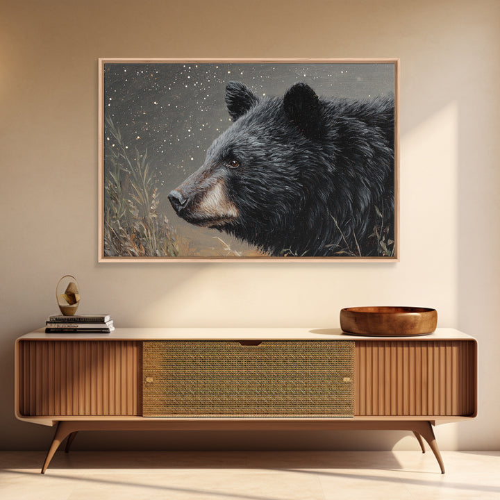Bear Painting Stars Onto the Night Sky Framed Canvas Print, Whimsical Art, Statement Artwork, Living Room Decor, Wonder, WHI-3x2-85