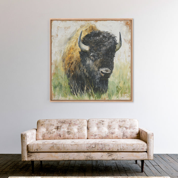 Bison on Wide Western Prairie Canvas Print, Wildlife Art, Canvas Painting, Living Room Decor, Watercolor Art, Wild, WIL-1x1-13