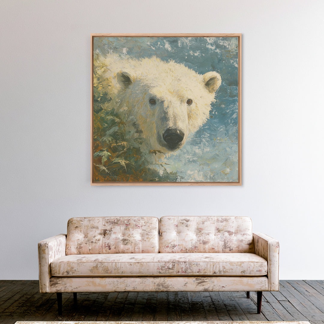 Polar Bear Crossing Blue Ice Canvas Print, Wildlife Art, Modern Wall Art, Living Room Decor, Oil Painting, Wild, Bird Wall Art, WIL-1x1-15
