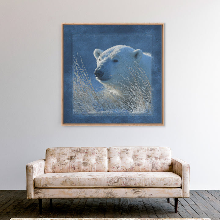 Polar Bear Crossing Blue Ice Framed Canvas Print, Wildlife Art, Bedroom Wall Art, Living Room Decor, Wild, Gallery Decor, WIL-1x1-39
