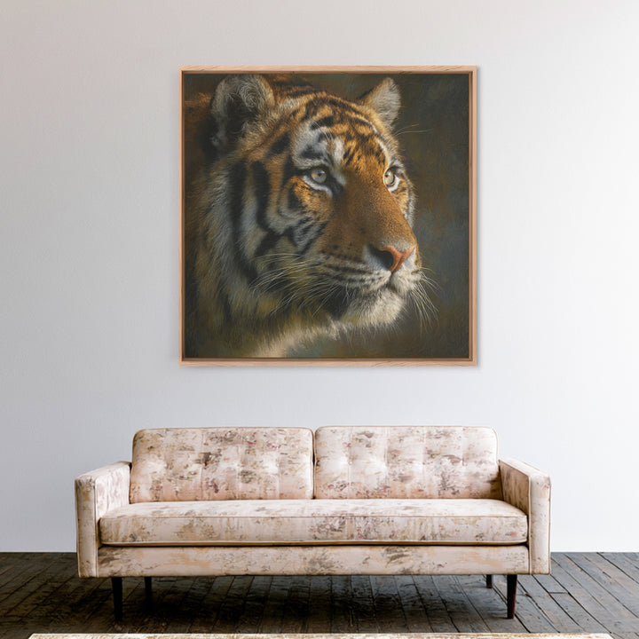 Tiger Portrait with Jungle Shadows Canvas Print, Wildlife Art, Forest Wall Art, Living Room Decor, Oil Painting, Wild, WIL-1x1-5