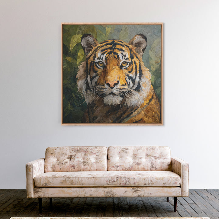 Tiger Portrait with Jungle Shadows Framed Canvas Print, Wildlife Art, Fine Art Print, Living Room Decor, Fine Art, Wild, WIL-1x1-53