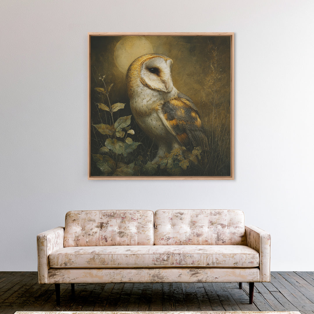 Owl Perched in Moonlit Woodland Canvas Print, Wildlife Art, Landscape Art, Living Room Decor, Fine Art, Wild, Modern Decor, WIL-1x1-60