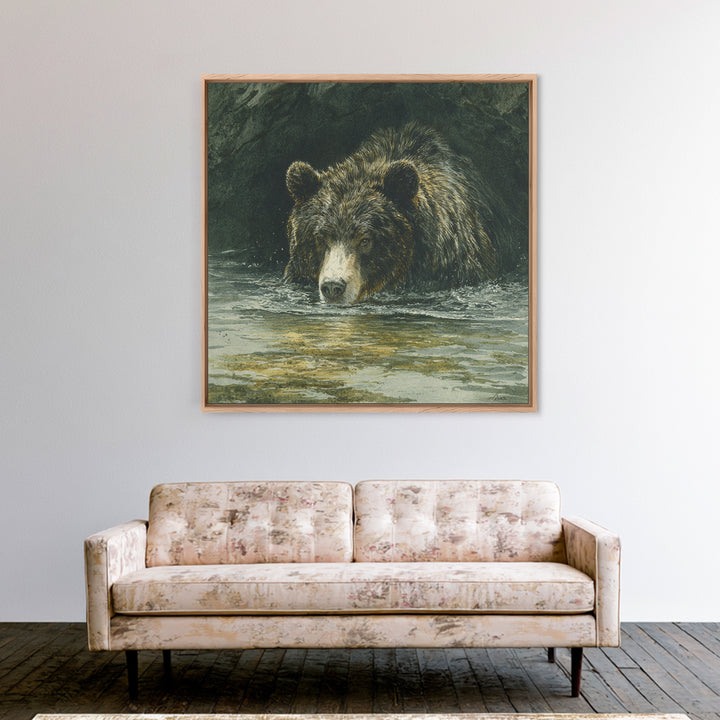 Bear Fishing in Rushing Mountain River Canvas Print, Wildlife Art, Canvas Painting, Living Room Decor, Fine Art, Wild, WIL-1x1-76