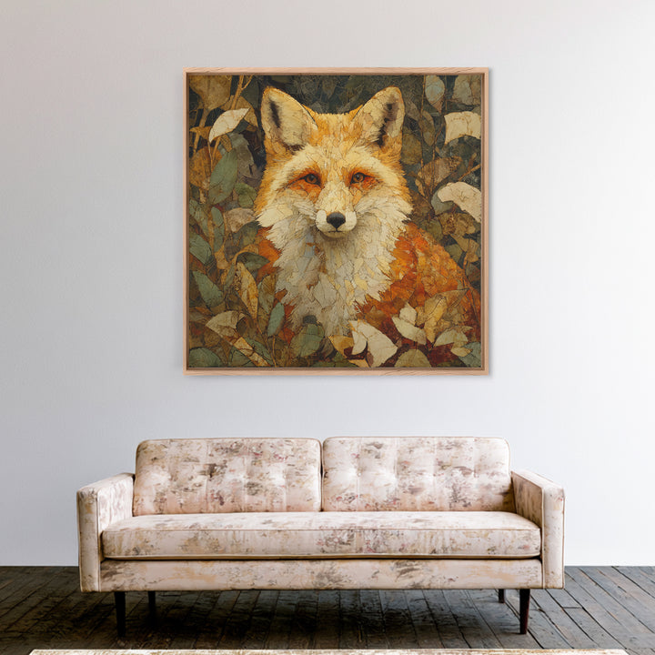 Fox in Autumn Forest Leaves Canvas Print, Wildlife Art, Textured Painting, Living Room Decor, Oil Painting, Wild, Original Art, WIL-1x1-81