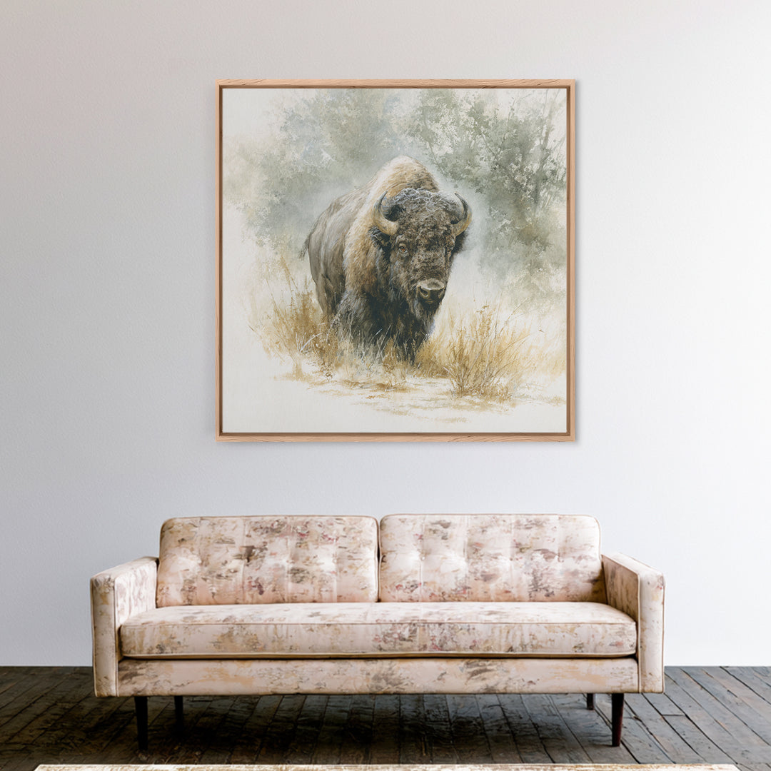 Bison on Wide Western Prairie Canvas Print, Wildlife Art, Boho Decor, Living Room Decor, Fine Art, Wild, Wall Hangings, WIL-1x1-85