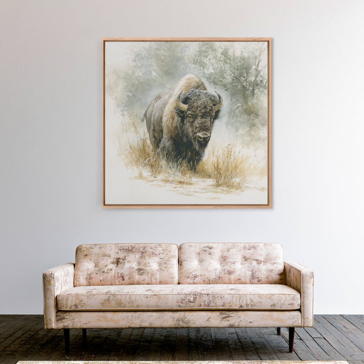 Bison on Wide Western Prairie Canvas Print, Wildlife Art, Boho Decor, Living Room Decor, Fine Art, Wild, Wall Hangings, WIL-1x1-85