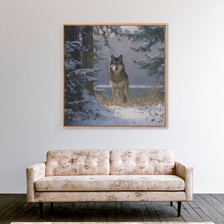 Wolf Standing Beneath Snowy Pine Trees Canvas Print, Wildlife Art, Wall Art, Living Room Decor, Fine Art, Wild, Modern Wall Art, WIL-1x1-99