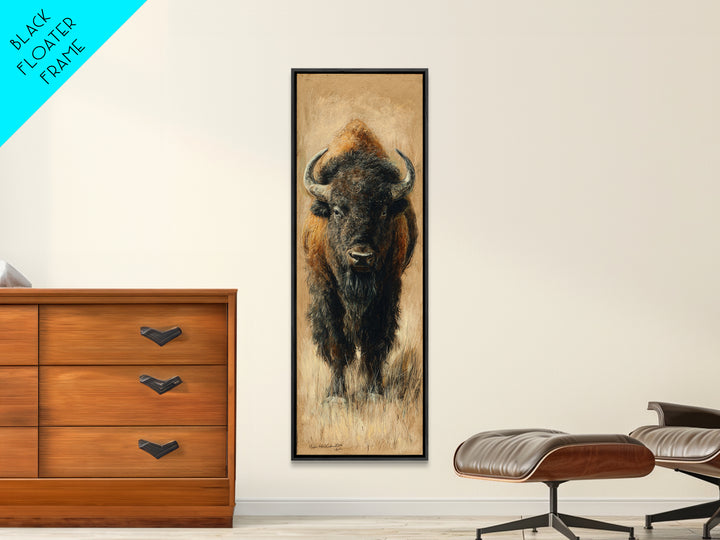 Bison on Wide Western Prairie Canvas Print, Wildlife Art, Canvas Painting, Living Room Decor, Watercolor Art, Wild, WIL-1x3-1