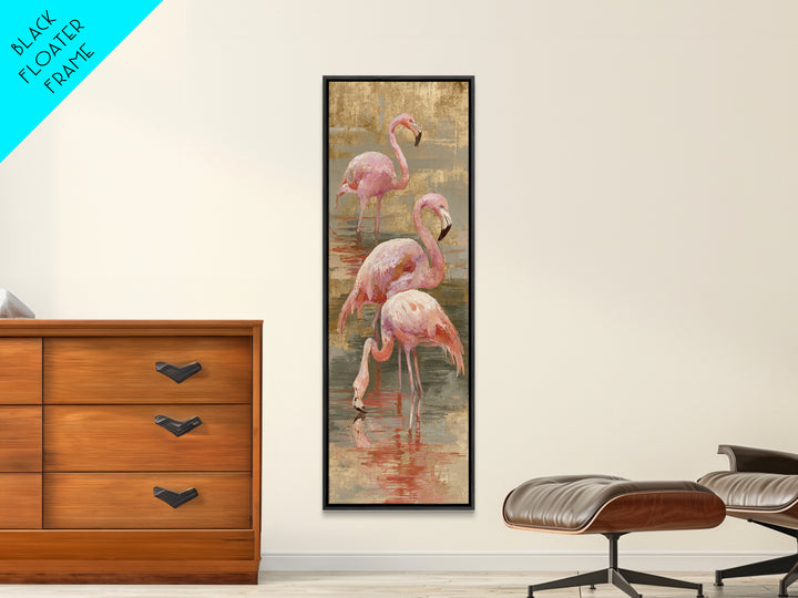Flamingos in Pink Shallow Water Canvas Print, Wildlife Art, Modern Art, Living Room Decor, Fine Art, Wild, Neutral Decor, WIL-1x3-10