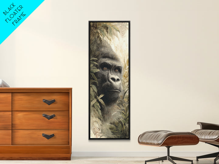 Gorilla Portrait with Powerful Gaze Framed Canvas Print, Wildlife Art, Modern Decor, Living Room Decor, Fine Art, Wild, WIL-1x3-29