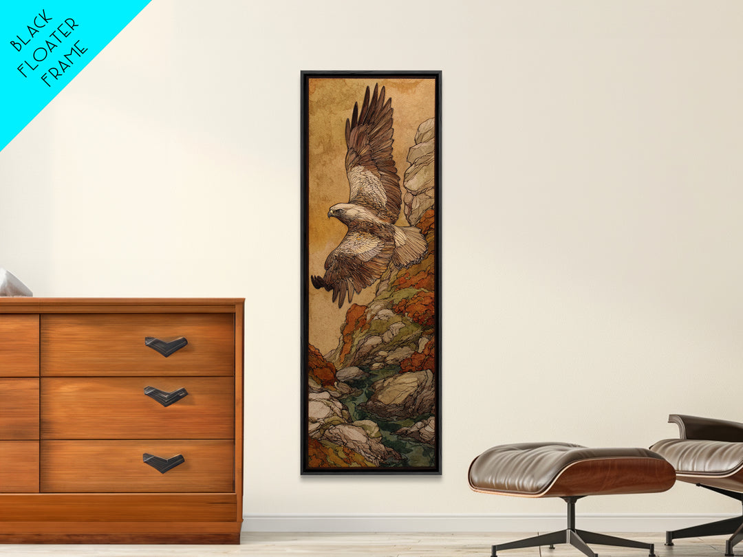 Eagle Soaring Above Rocky Cliffs Canvas Print, Wildlife Art, Rustic Home Decor, Living Room Decor, Fine Art, Wild, WIL-1x3-42
