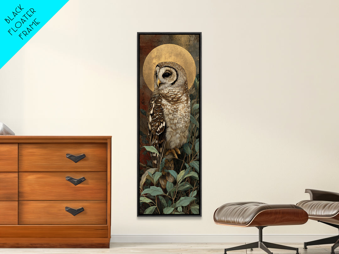 Owl Perched in Moonlit Woodland Canvas Print, Wildlife Art, Wall Art, Living Room Decor, Watercolor Art, Wild, Modern Wall Art, WIL-1x3-48