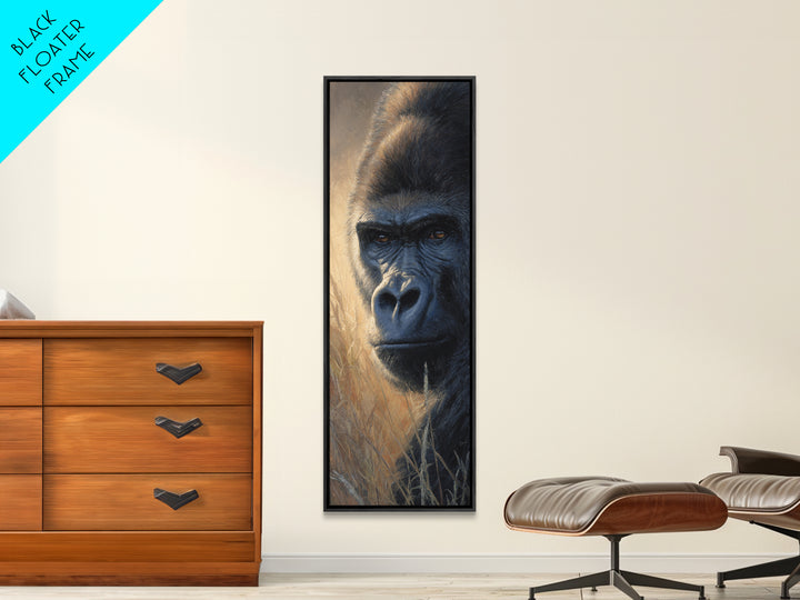 Gorilla Portrait with Powerful Gaze Canvas Print, Wildlife Art, Rustic Home Decor, Living Room Decor, Oil Painting, Wild, WIL-1x3-5