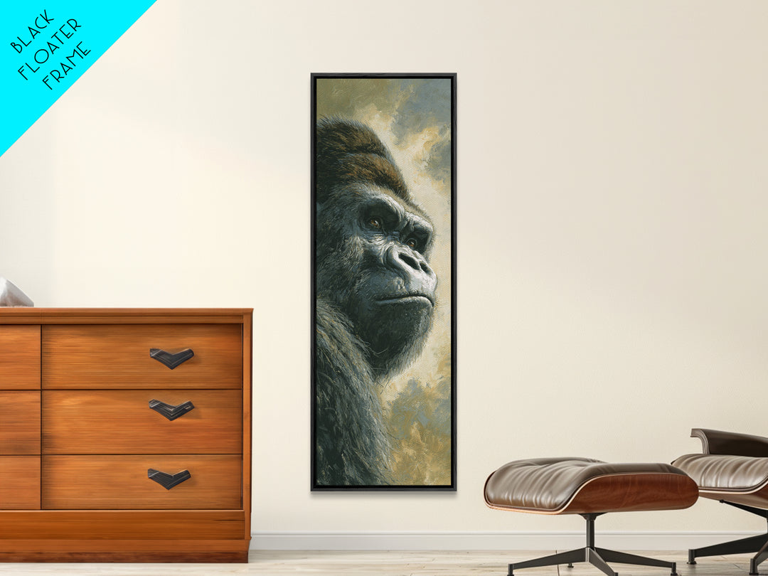 Gorilla Portrait with Powerful Gaze Framed Canvas Print, Wildlife Art, Modern Decor, Living Room Decor, Fine Art, Wild, WIL-1x3-53