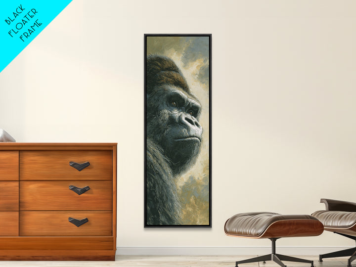 Gorilla Portrait with Powerful Gaze Framed Canvas Print, Wildlife Art, Modern Decor, Living Room Decor, Fine Art, Wild, WIL-1x3-53