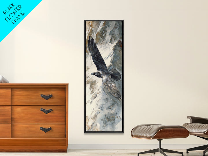 Raven Flying Through Snowy Mountains Canvas Print, Wildlife Art, Wall Decor, Living Room Decor, Wild, Living Room Wall Art, WIL-1x3-60