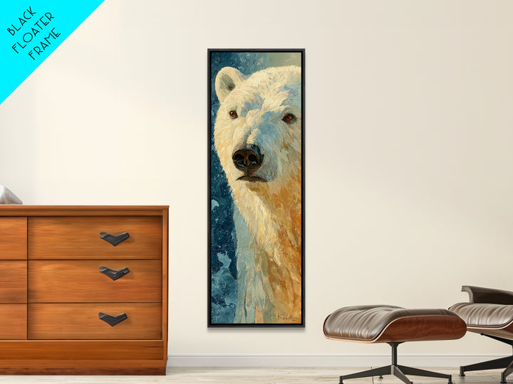 Polar Bear Crossing Blue Ice Framed Canvas Print, Wildlife Art, Leopard Wall Art, Living Room Decor, Wild, Fine Art Print, WIL-1x3-75