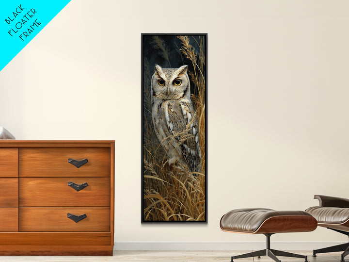Owl Perched in Moonlit Woodland Framed Canvas Print, Wildlife Art, Bird Art, Living Room Decor, Abstract Art, Wild, WIL-1x3-96