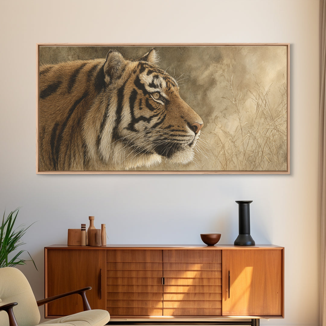 Tiger Portrait with Jungle Shadows Framed Canvas Print, Wildlife Art, Home Decor, Living Room Decor, Wild, Boho Wall Decor, WIL-2x1-1
