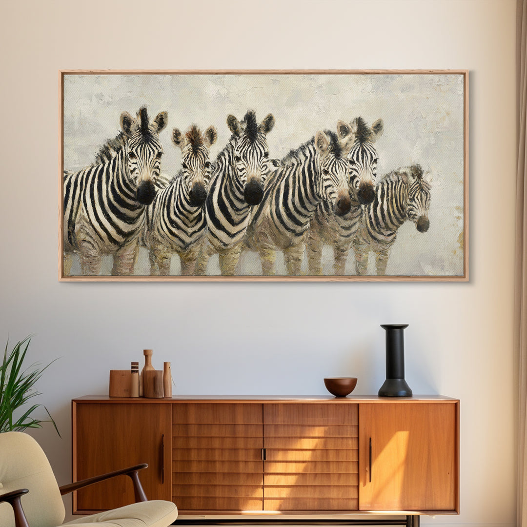 Zebra Herd in Graphic Black and White Canvas Print, Wildlife Art, Large Wall Art, Living Room Decor, Wild, Landscape Art, WIL-2x1-31