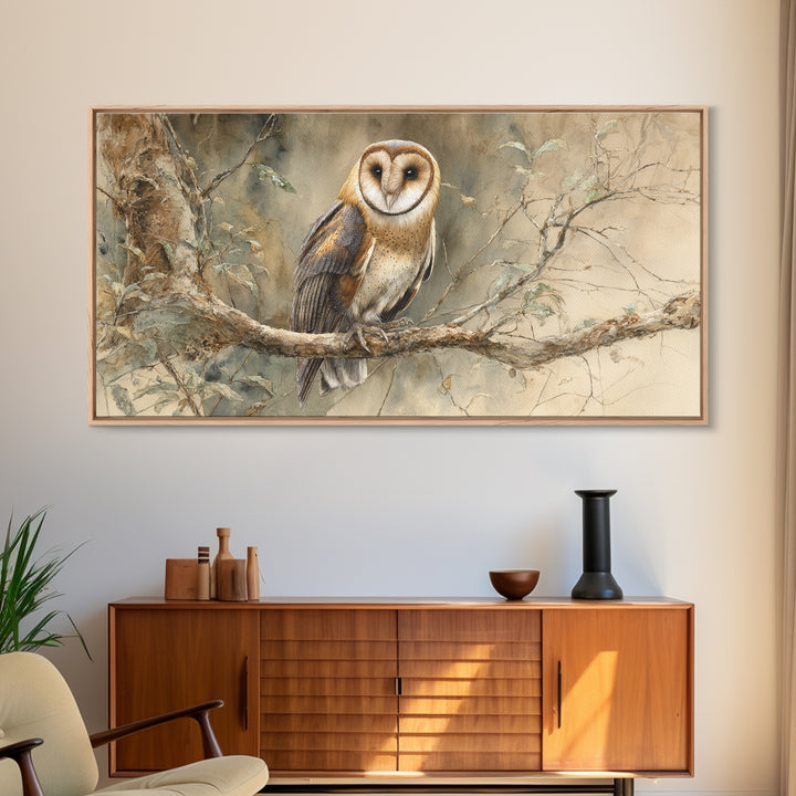 Owl Perched in Moonlit Woodland Canvas Print, Wildlife Art, Living Room Decor, Oil Painting, Wild, Wall Art Print, WIL-2x1-32