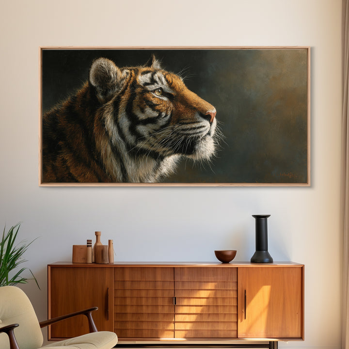 Tiger Portrait with Jungle Shadows Canvas Print, Wildlife Art, Digital Wall Art, Living Room Decor, Fine Art, Wild, Modern Art, WIL-2x1-49