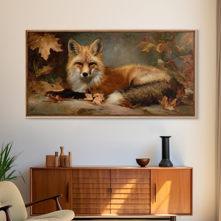 Fox in Autumn Forest Leaves Canvas Print, Wildlife Art, Large Wall Art, Living Room Decor, Fine Art, Wild, Landscape Art, WIL-2x1-53