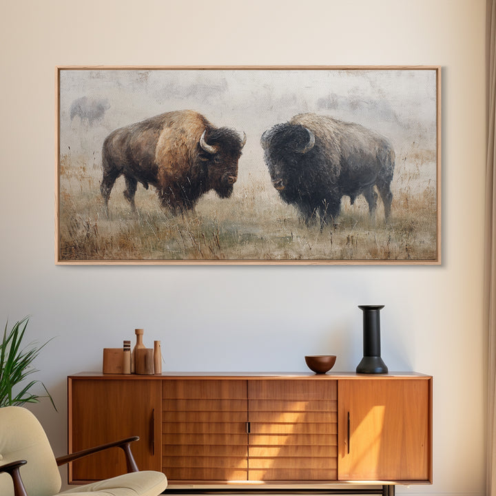 Bison on Wide Western Prairie Canvas Print, Wildlife Art, Wall Decor, Living Room Decor, Fine Art, Wild, Living Room Wall Art, WIL-2x1-57