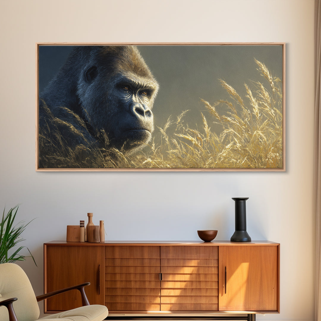 Gorilla Portrait with Powerful Gaze Canvas Print, Wildlife Art, Painting, Living Room Decor, Wild, Living Room Wall Art, WIL-2x1-61