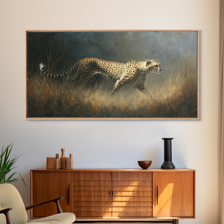 Cheetah Running Through Warm Dust Canvas Print, Wildlife Art, Living Room Decor, Wild, Living Room Art, Canvas Painting, WIL-2x1-89