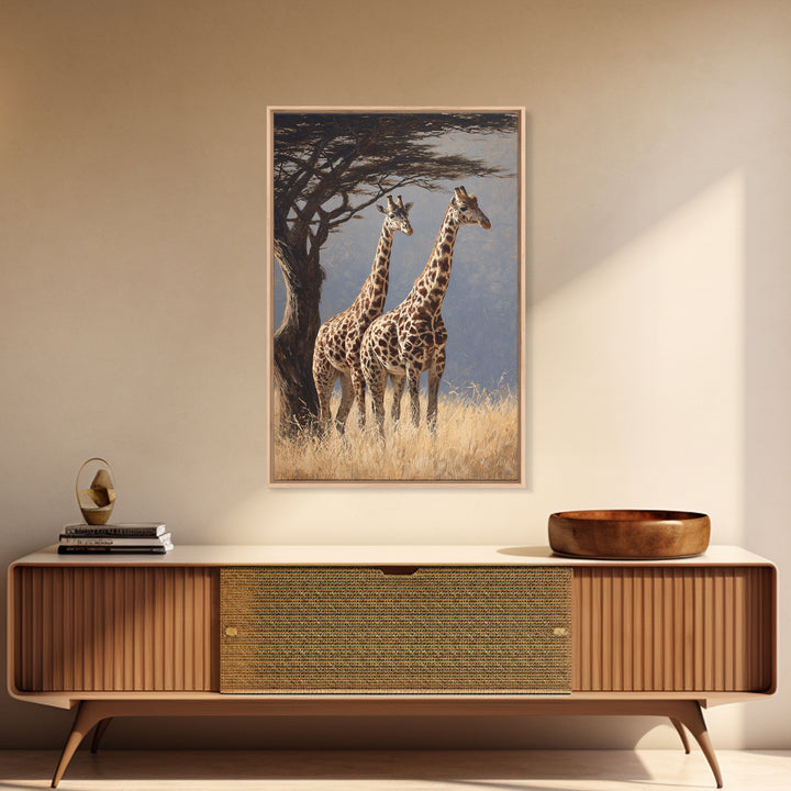 Giraffe Pair under Acacia Tree Canvas Print, Wildlife Art, Gallery Decor, Living Room Decor, Fine Art, Wild, Contemporary Art, WIL-2x3-15