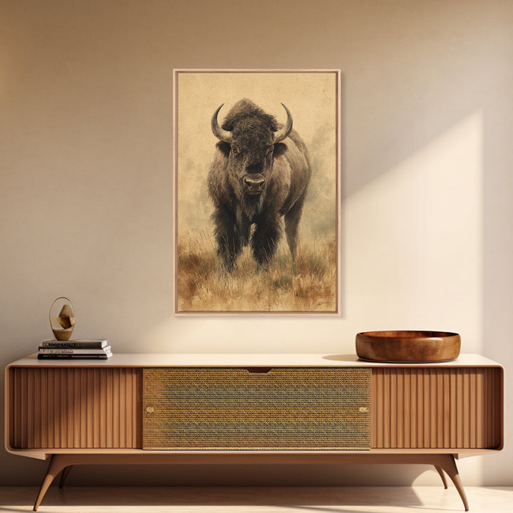 Bison on Wide Western Prairie Canvas Print, Wildlife Art, Wall Hangings, Living Room Decor, Fine Art, Wild, Bird Art, WIL-2x3-45