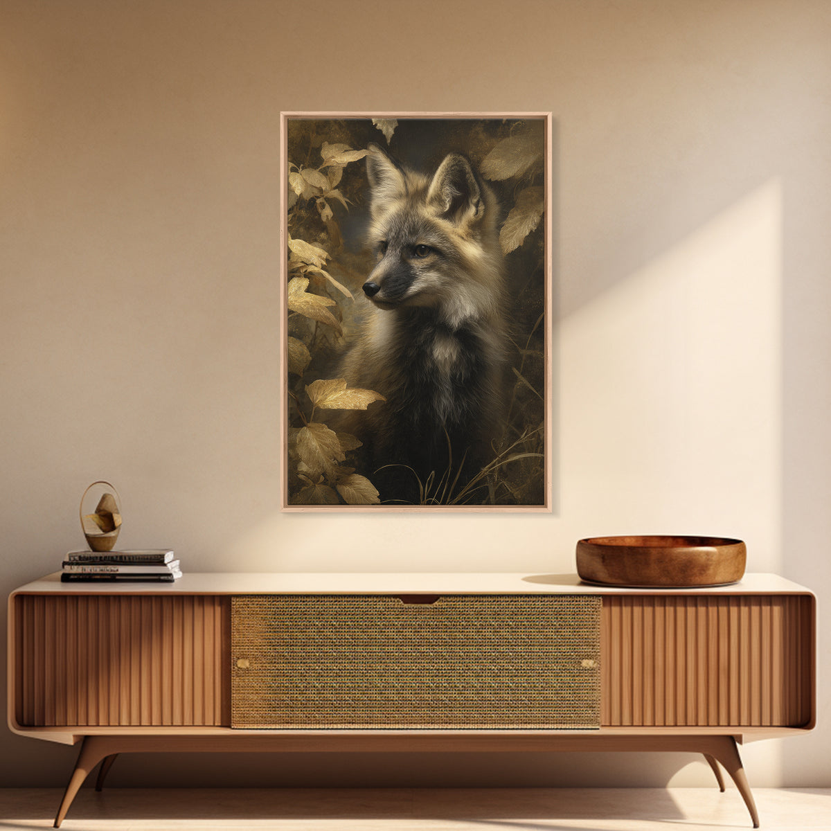 Fox in Autumn Forest Leaves Canvas Print, Wildlife Art, Canvas Wall Art, Living Room Decor, Oil Painting, Wild, WIL-2x3-65