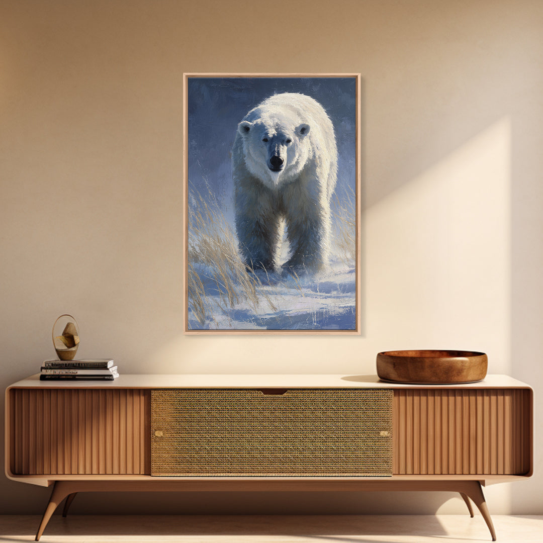 Polar Bear Crossing Blue Ice Canvas Print, Wildlife Art, Oil Painting, Living Room Decor, Fine Art, Wild, Bedroom Wall Art, WIL-2x3-71
