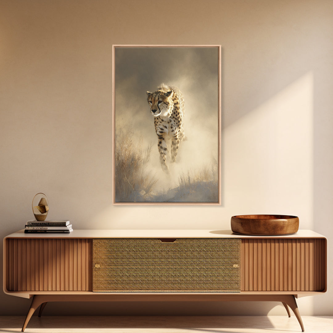 Cheetah Running Through Warm Dust Canvas Print, Wildlife Art, Modern Wall Art, Living Room Decor, Fine Art, Wild, Bird Wall Art, WIL-2x3-77