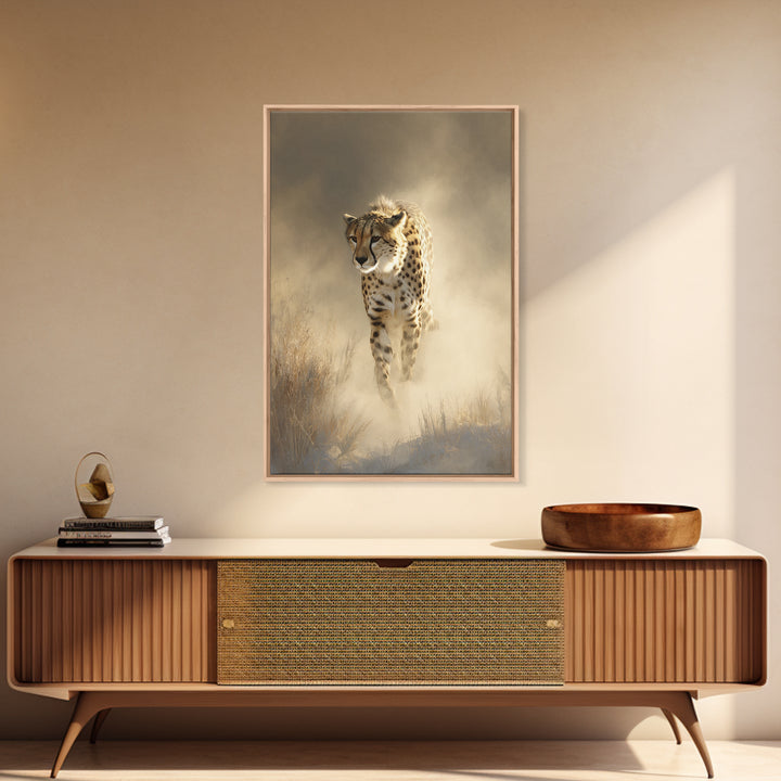 Cheetah Running Through Warm Dust Canvas Print, Wildlife Art, Modern Wall Art, Living Room Decor, Fine Art, Wild, Bird Wall Art, WIL-2x3-77