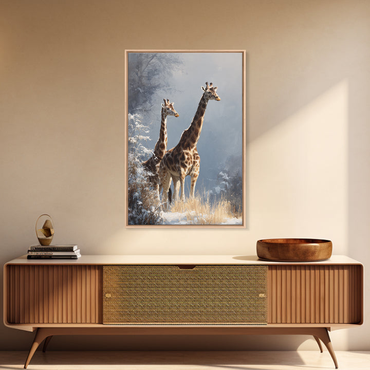 Giraffe Pair under Acacia Tree Framed Canvas Print, Wildlife Art, Canvas Print, Living Room Decor, Wild, Forest Wall Art, WIL-2x3-87