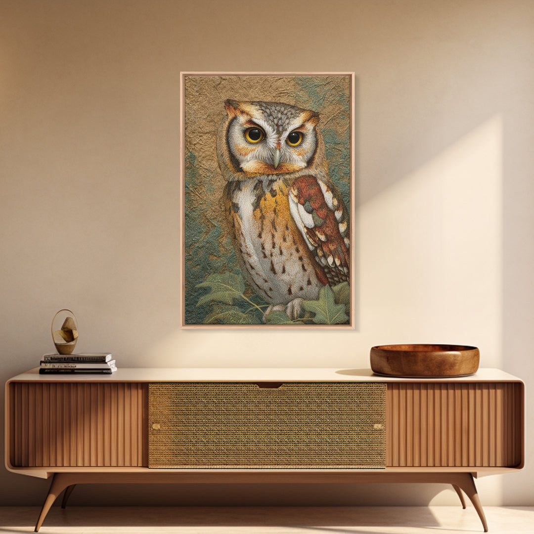 Owl Perched in Moonlit Woodland Framed Canvas Print, Wildlife Art, Gallery Decor, Living Room Decor, Abstract Art, Wild, WIL-2x3-92
