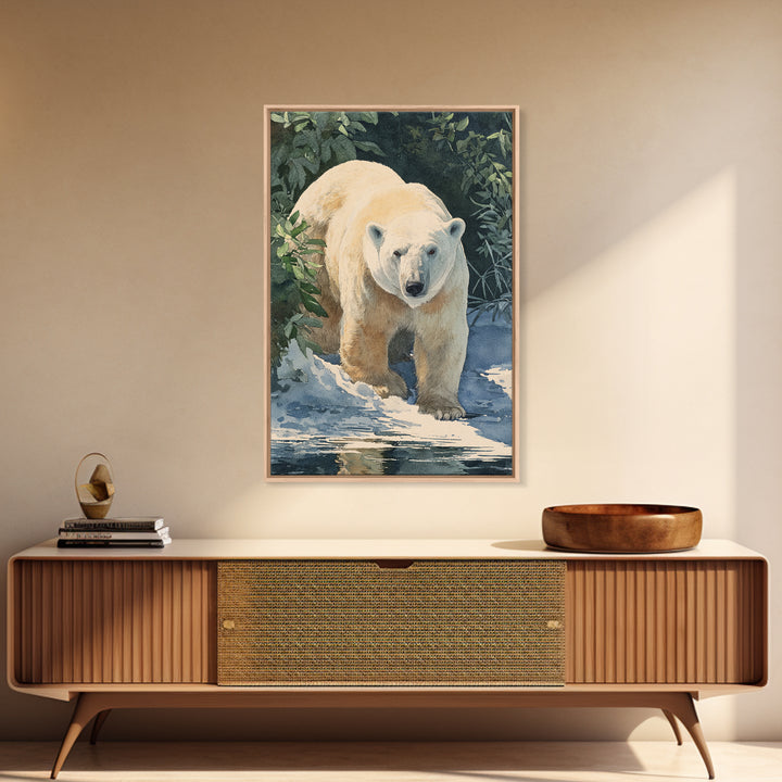 Polar Bear Crossing Blue Ice Canvas Print, Wildlife Art, Bird Art, Living Room Decor, Oil Painting, Wild, Original Artwork, WIL-2x3-95
