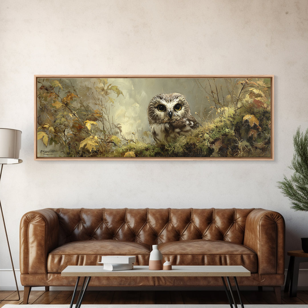 Owl Perched in Moonlit Woodland Canvas Print, Wildlife Art, Modern Decor, Living Room Decor, Abstract Art, Wild, Home Decor, WIL-3x1-100