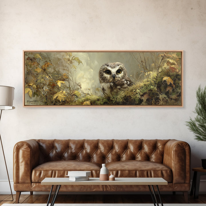Owl Perched in Moonlit Woodland Canvas Print, Wildlife Art, Modern Decor, Living Room Decor, Abstract Art, Wild, Home Decor, WIL-3x1-100