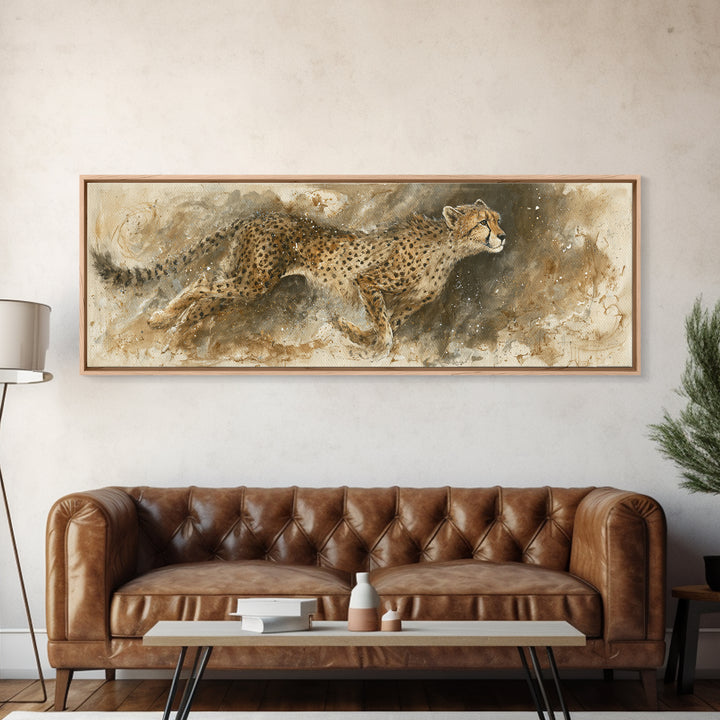Cheetah Running Through Warm Dust Canvas Print, Wildlife Art, Living Room Decor, Wild, Living Room Art, Canvas Painting, WIL-3x1-13