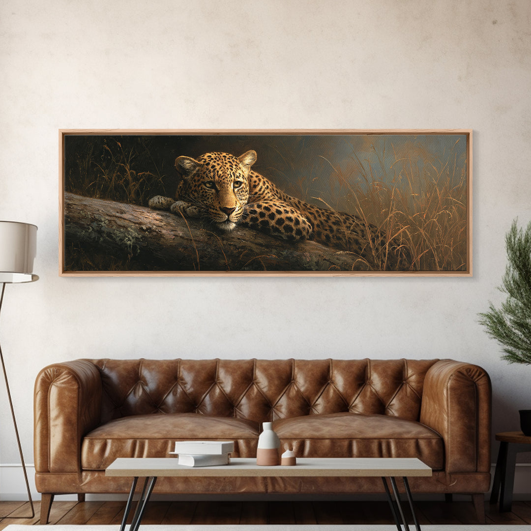 Leopard Resting on Tree Branch Canvas Print, Wildlife Art, Wall Art, Living Room Decor, Watercolor Art, Wild, Modern Wall Art, WIL-3x1-30