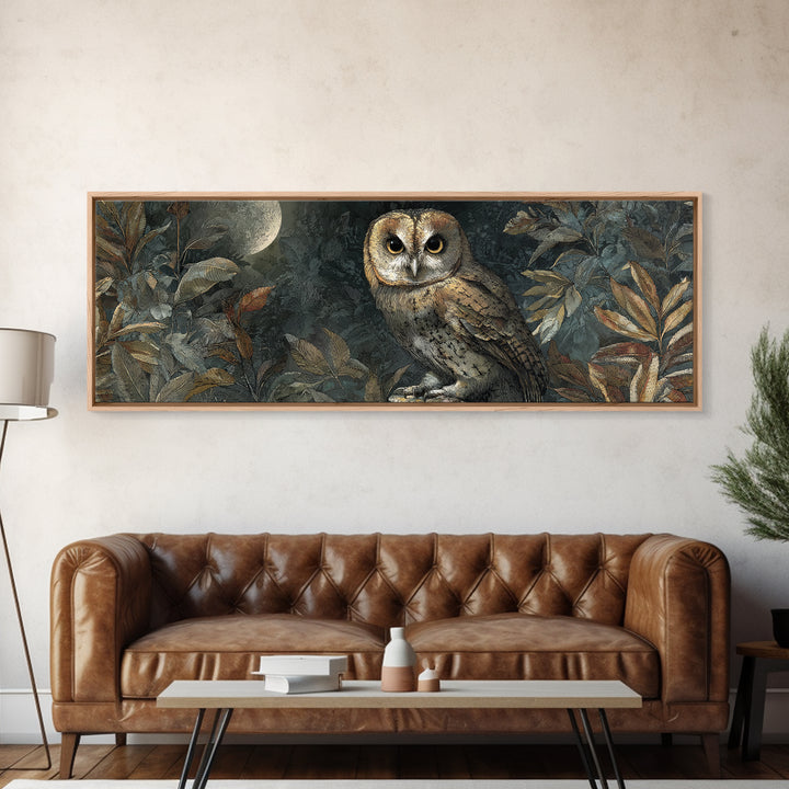 Owl Perched in Moonlit Woodland Canvas Print, Wildlife Art, Digital Download Art, Living Room Decor, Watercolor Art, Wild, WIL-3x1-4