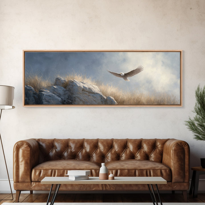 Eagle Soaring Above Rocky Cliffs Canvas Print, Wildlife Art, Canvas Print, Living Room Decor, Fine Art, Wild, Forest Wall Art, WIL-3x1-46