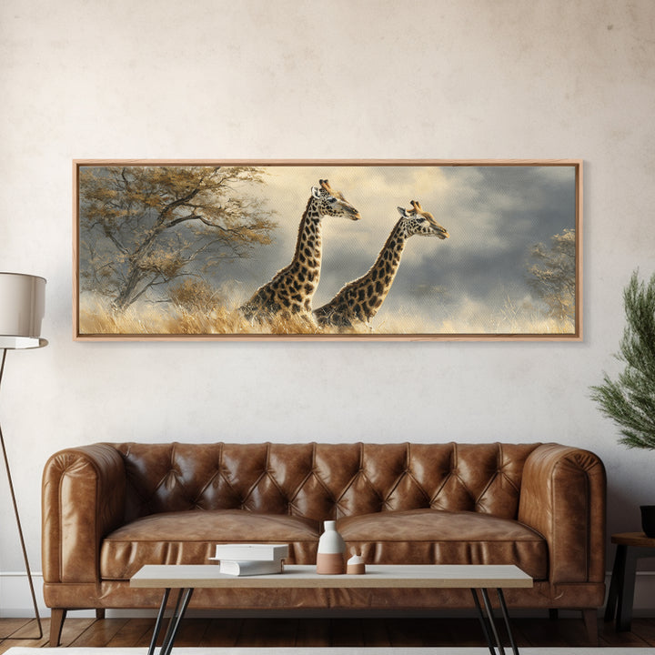 Giraffe Pair under Acacia Tree Canvas Print, Wildlife Art, Original Art, Living Room Decor, Fine Art, Wild, Leopard Wall Art, WIL-3x1-71