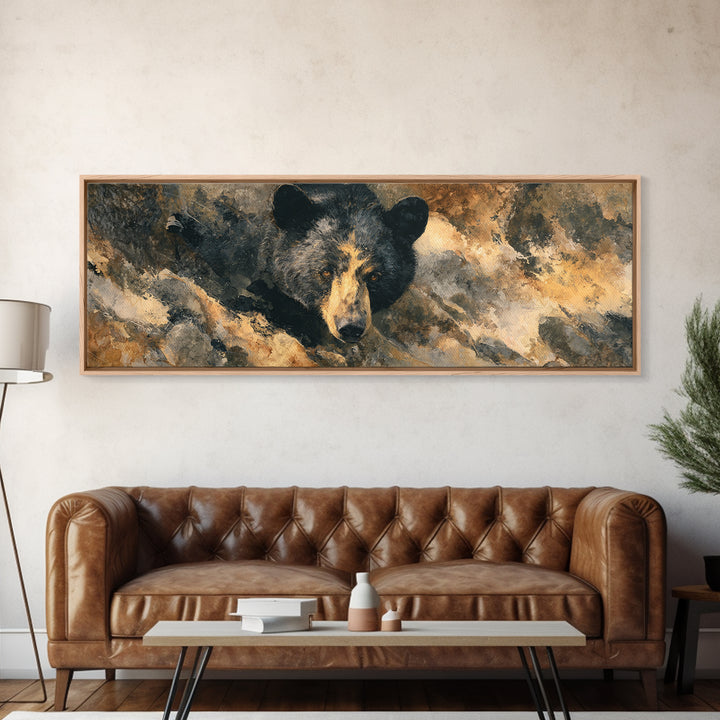 Bear Fishing in Rushing Mountain River Canvas Print, Wildlife Art, Wall Hangings, Living Room Decor, Fine Art, Wild, Bird Art, WIL-3x1-92